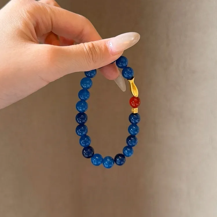 卡柒 非金属仿水晶手链 新中式蓝色串珠锦鲤手链复古轻奢高级感