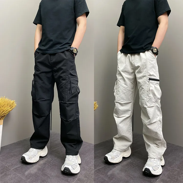 户外拉链拼接直筒工装休闲裤男士秋季新款潮牌宽松百搭帅气潮牌裤