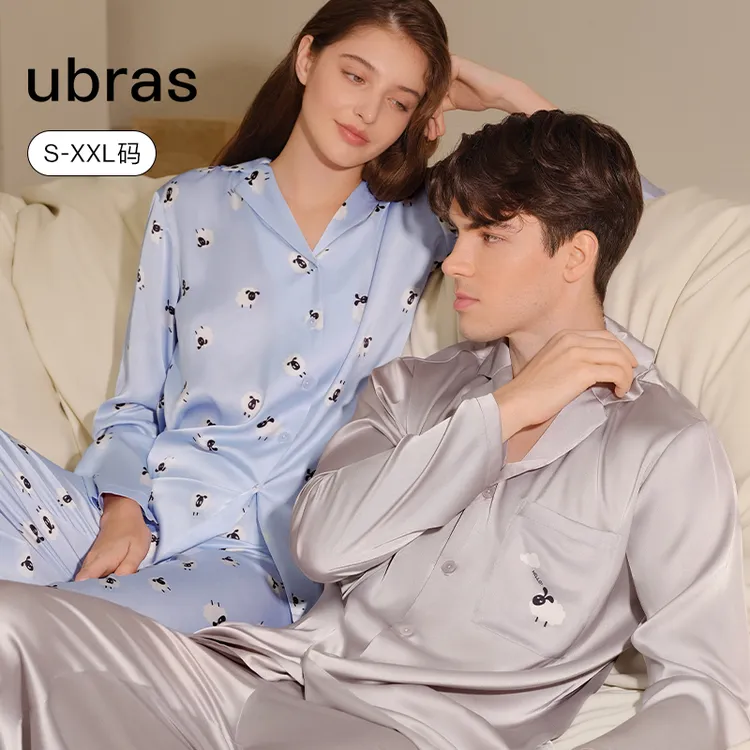 ubras流光满印翻领男女情侣款睡衣家居服春夏舒适休闲宽松