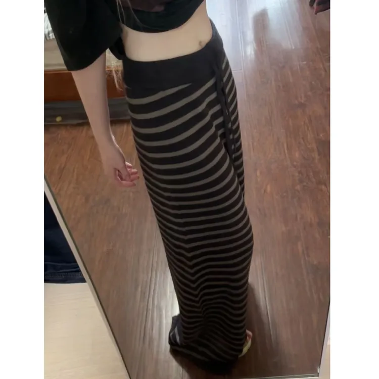 180高个子175加长黑灰条纹软糯阔腿裤女宽松糯米裤针织休闲拖地裤