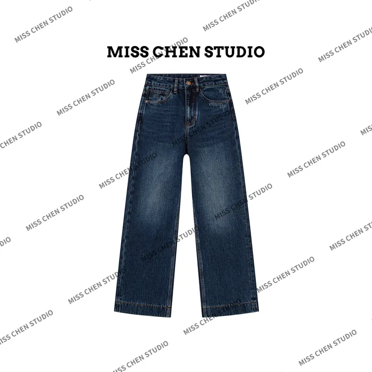 2025【杨？林】秋冬厚款线下同款-重磅水洗深蝶蓝牛仔裤女装5555