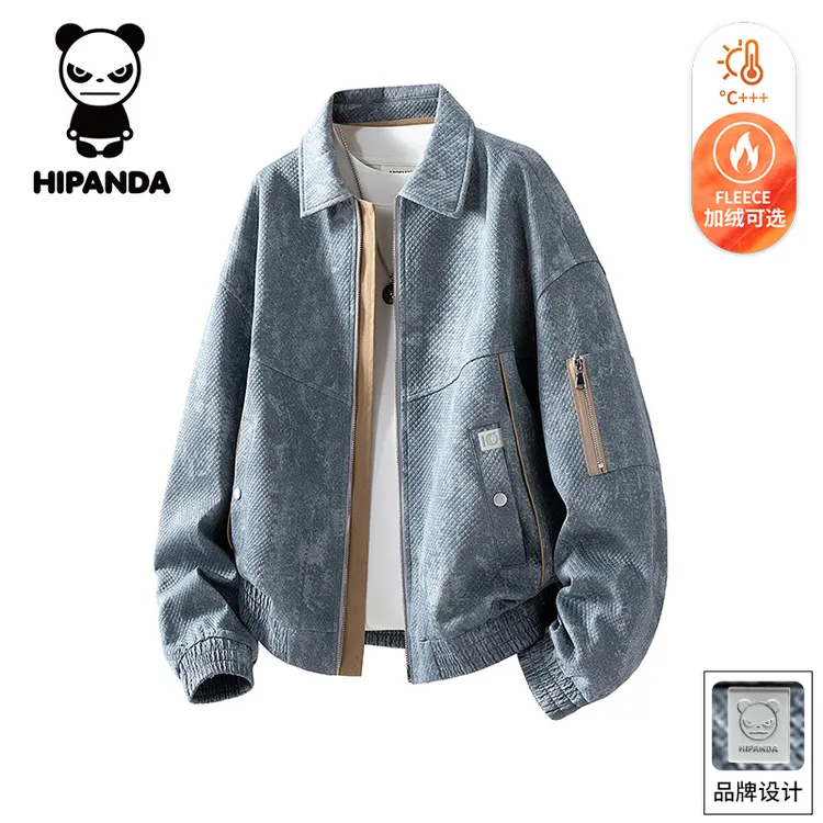 Hi Panda你好熊猫美式扎染夹克男士秋季新款宽松百搭翻领休闲外套
