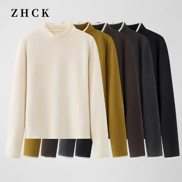 ZHCK设计感花边拼接加厚保暖内搭2025新款百搭圆领半高领打底衫