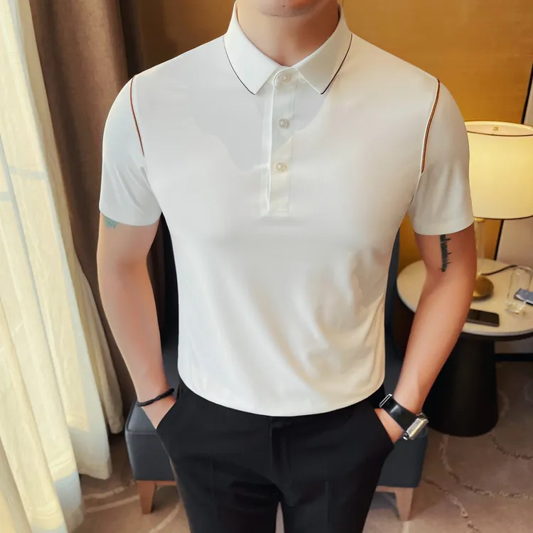 夏季简约冰丝短袖polo衫韩版休闲高级感翻领网红polo衫男男式