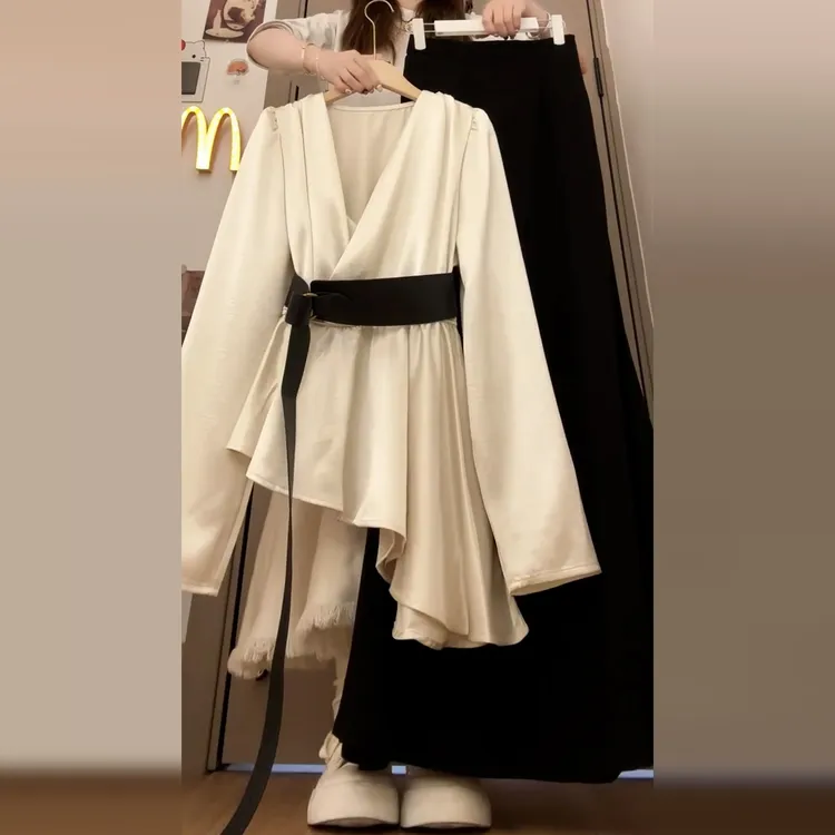 巨好看不规则衬衫连衣裙子女秋冬季2025新款鱼尾裙长裙搭配一整套