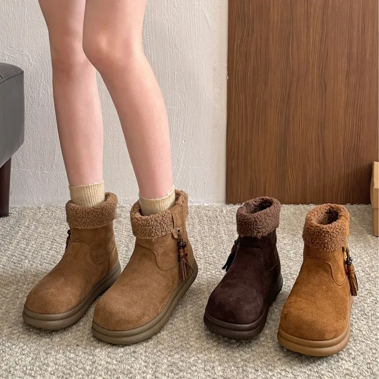 贾不假暖系流光雪地靴2025新款冬季女士保暖防滑棉鞋东北加绒防寒
