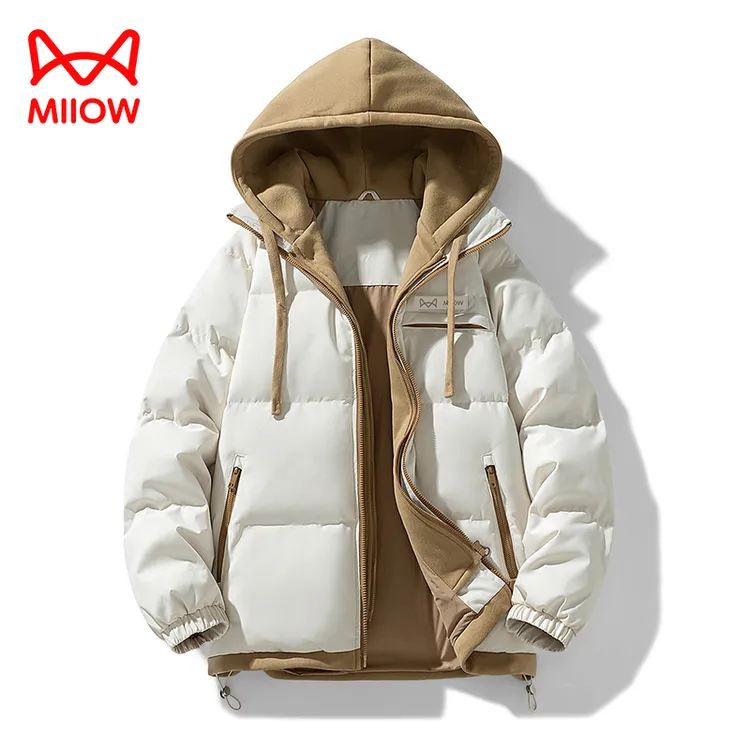 MiiOW/猫人男女假两件棉服加厚保暖休闲户外情侣款外套夹克