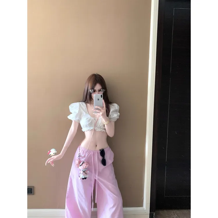 纯欲风白色方领泡泡袖衬衫女夏季设计感气质小衫绝美短款辣妹上衣