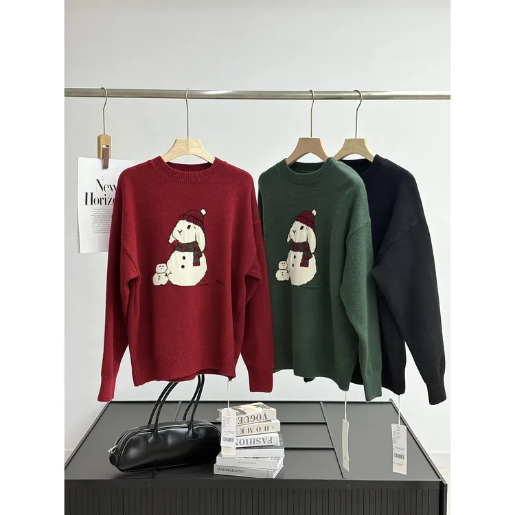 灵动可爱兔！过年穿的红毛衣~多色圆领舒适百搭针织衫通勤毛衣女