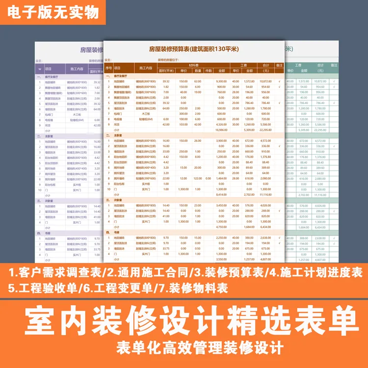 【B014】装修预算表计划进度表施工合同模板