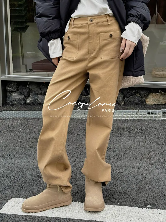 韩彬彬"彼岸"100棉牛仔极简百搭秋冬显瘦加绒出游防寒长裤3056-5