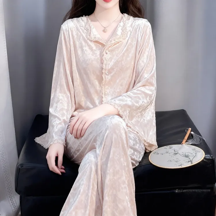 tpvl轻奢法式钻石丝绒睡衣女春秋甜美秋冬家居服长袖套装2025新款