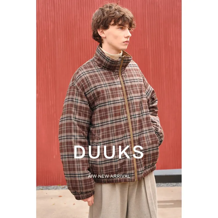 DUUKS设计感双面穿格纹立领羽绒服外套男士加厚2025新款冬季夹克