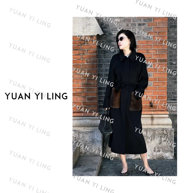 袁艺灵【F】秋冬季 高级贵气氛围感时尚腰带气质双面呢女装羊毛大衣