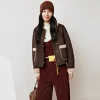 【王雪糕专属】firststation咖啡色翻领撞色短款大衣外套女8623A