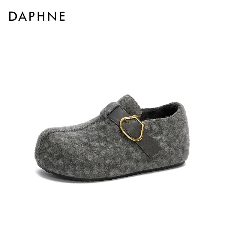 达芙妮冬季新款加绒加厚女鞋纯色韩版时尚百搭休闲舒适保暖休闲鞋