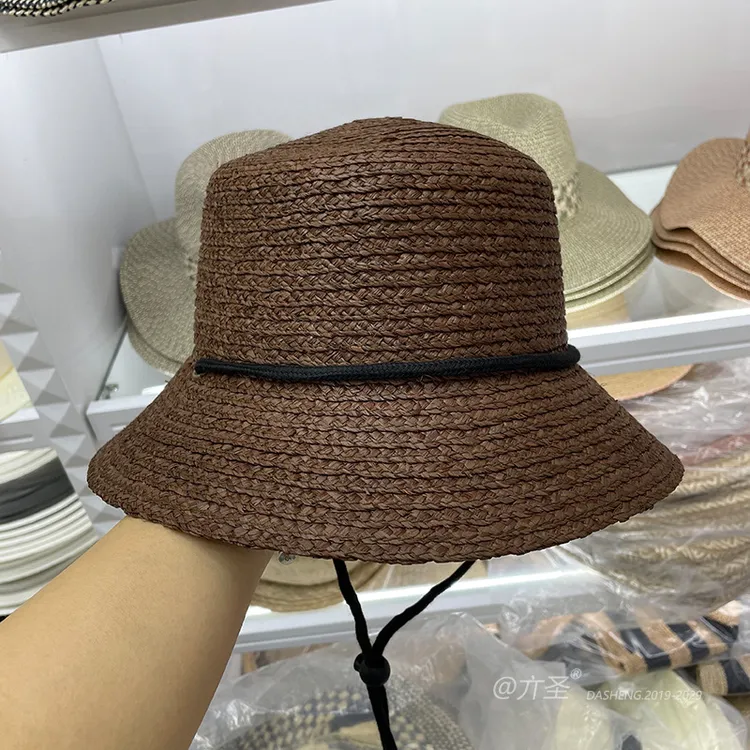 春夏新款复古拉菲草编织渔夫帽盆帽遮阳百搭草帽海边沙滩度假帽子