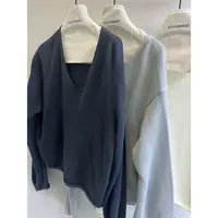 【娇娇私服定制】新款时尚宽松V领长袖针织毛衣（衣长56）81301#