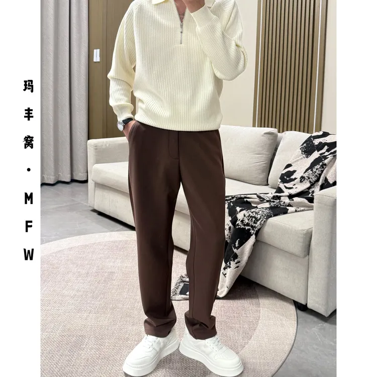 2025男士秋冬空气层莫代尔修身弹力小直筒高级感简约休闲裤23210