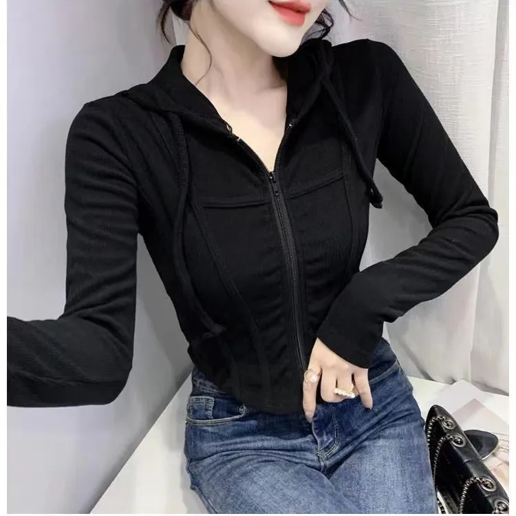 连帽薄外套女春秋季2025年新款拉链长袖开衫修身辣妹上衣女百搭潮