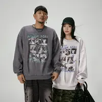NMAX大码潮牌男装25年秋冬潮流撞色印花仿麂皮绒圆领卫衣FNA046