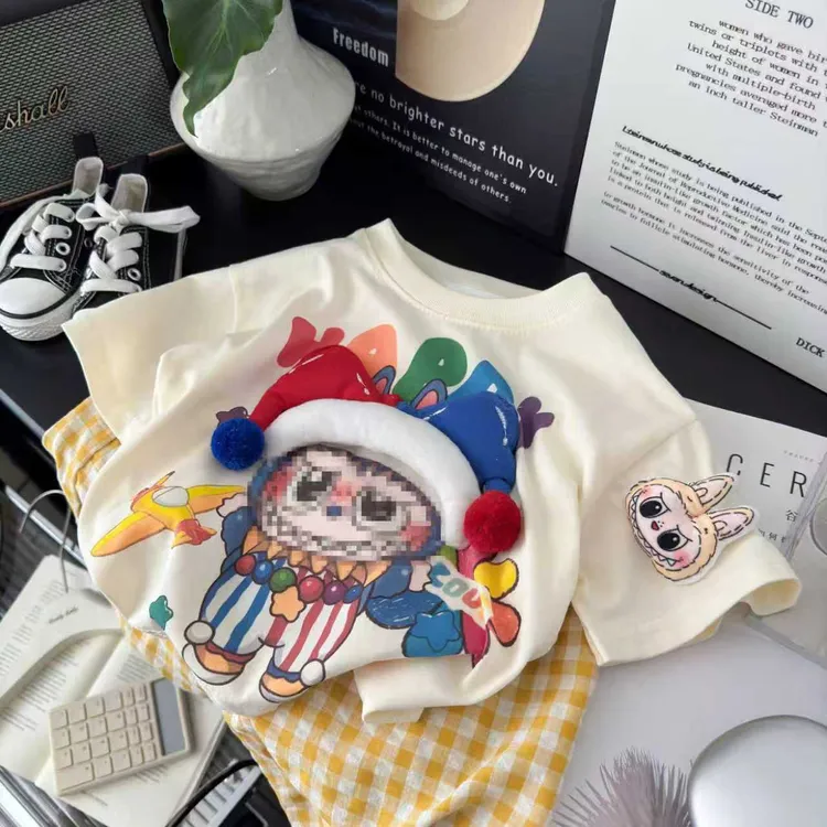 【拉布布国潮短袖】儿童夏季新款卡通立体短袖宝宝休闲体恤洋气玩偶