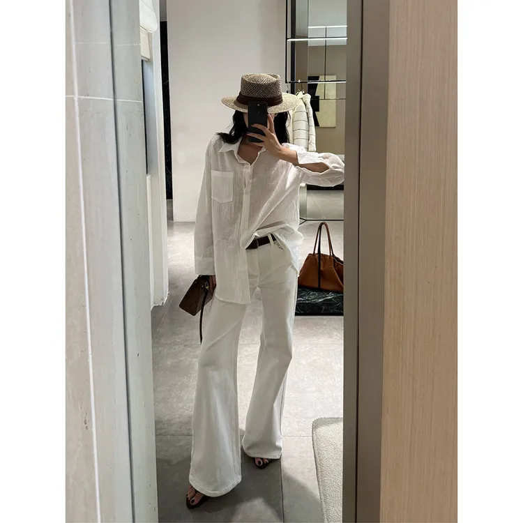 IFMR【白牛高腰】老钱风牛仔裤子女款秋冬白色休闲修身显瘦变美穿搭