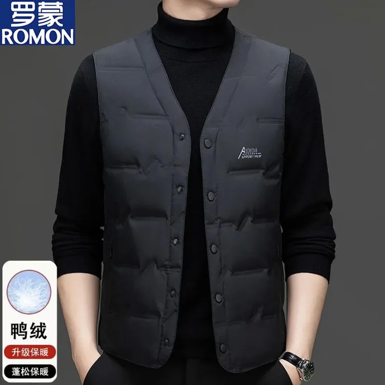 罗蒙90白鸭绒冬季男士新款羽绒背心休闲轻薄保暖时尚潮流马甲外套