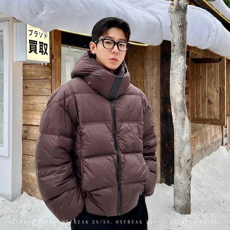 OXFREAK「泡芙感」新国标90白鸭绒纯色羽绒服男连帽防寒冬季外套