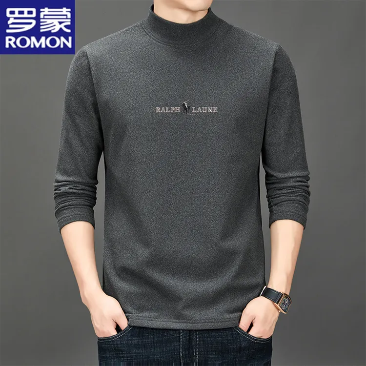 罗蒙秋冬男士双面德绒卫衣半高领长袖T恤休闲保暖上衣内搭打底衫