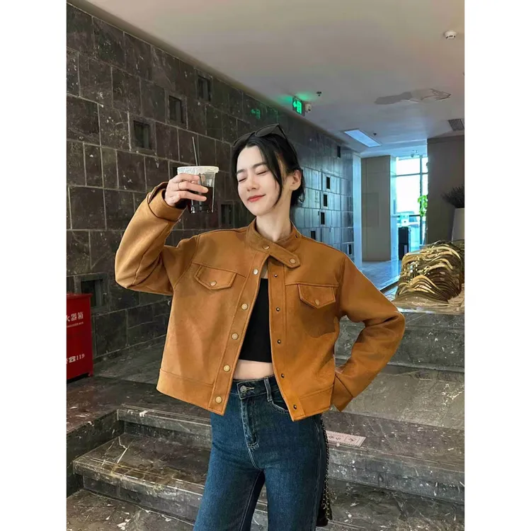 【运费险】短款设计长袖鹿皮绒小香风外套女秋新款小个子短款上衣