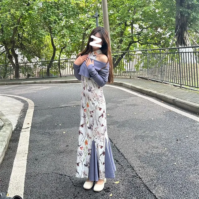 微胖mm复古高级气质碎花挂脖连衣裙女装修身显瘦裙子搭配坎肩套装