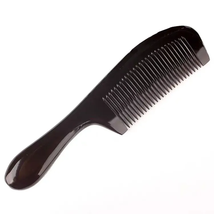 20厘米长大号款式 厚实圆滑黑水牛无静电保健按摩牛角梳