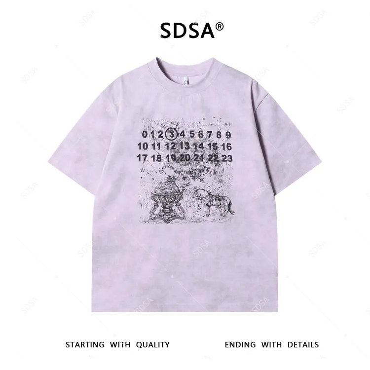 SDSA夏季新款男士痞帅扎染数字印花短袖T恤小众设计百搭宽松上衣