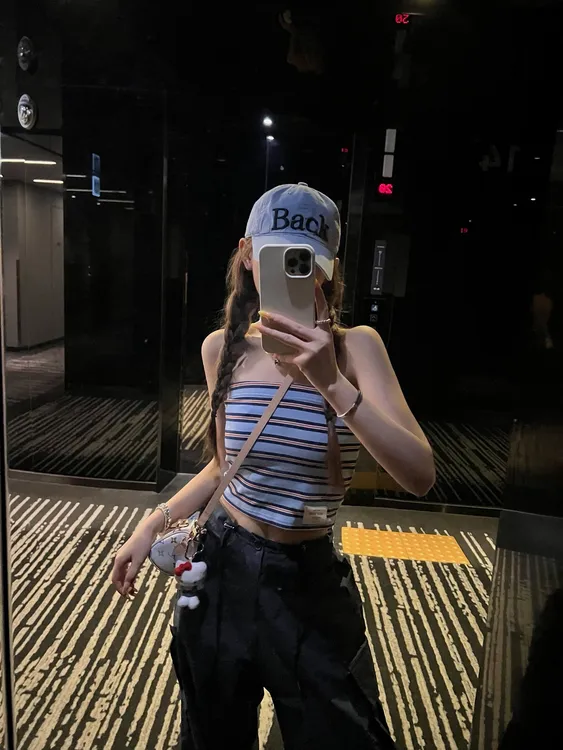 夏季新款纯欲慵懒风女装撞色条纹抹胸紧身休闲百搭上衣工装阔腿裤