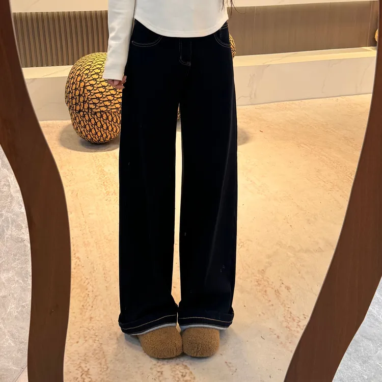 宿慕SUMU 时尚百搭加绒显瘦筒裤 10-14冬季新款洋气牛仔裤32995
