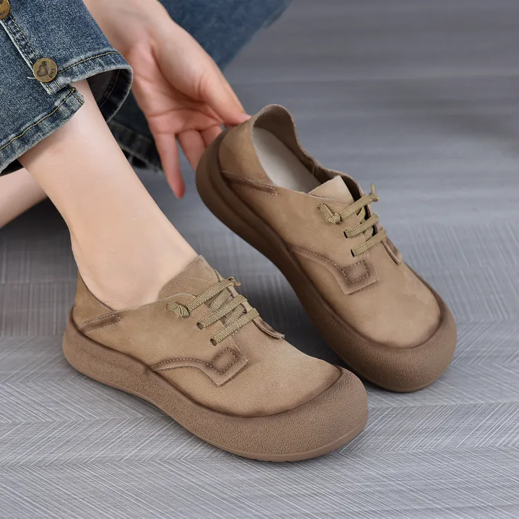 复古秋季单鞋平底休闲鞋时尚休闲女2025年百搭厚底新款软底系带