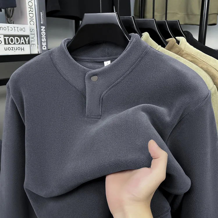 保暖套头双面男款秋冬奥粒绒卫衣纯色加绒长袖立领