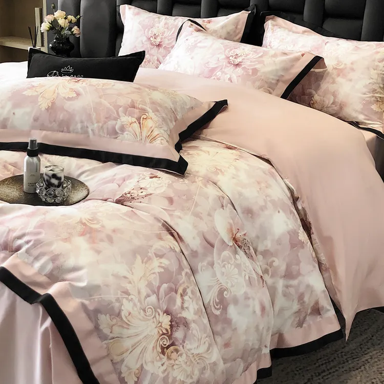 轻奢全棉数码印花四件套简约欧式纯棉被罩设计师被套床单床笠床品