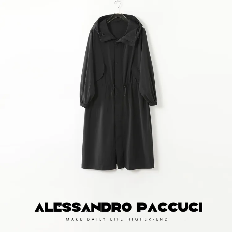 AP洛哥411003FY【御光】夏日连帽纯色轻薄宽松抽绳防晒风衣中长外套