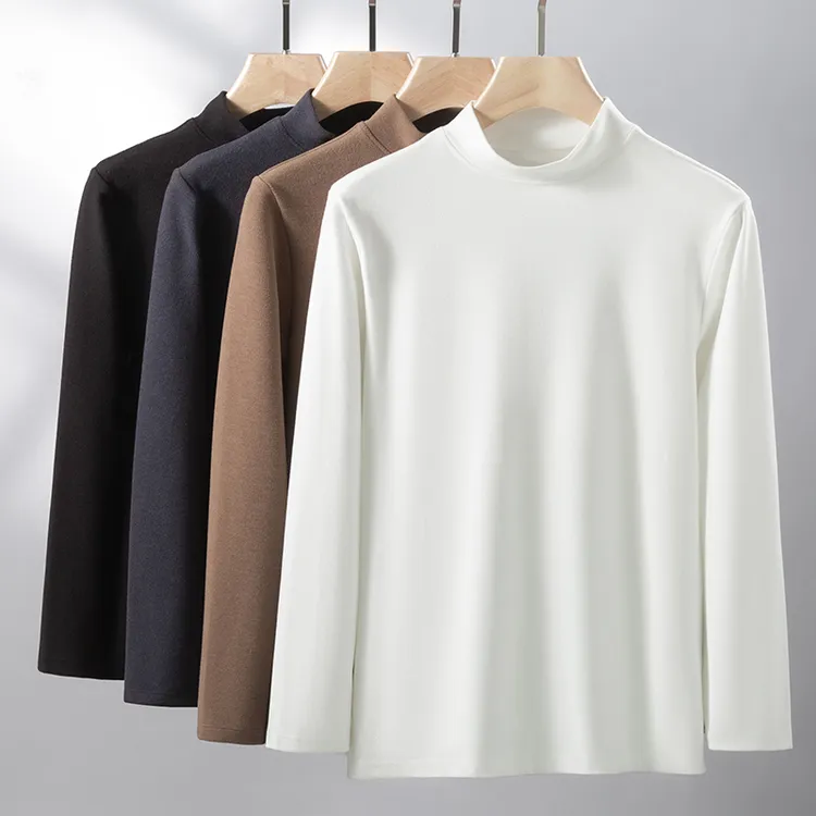内搭秋冬季纯色长袖男士棉感打底衫半高领春秋百搭薄款圆领修身