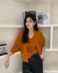 ZHUOXIXI【橘子云】挂脖系扣马甲+开衫外套两件套-0680