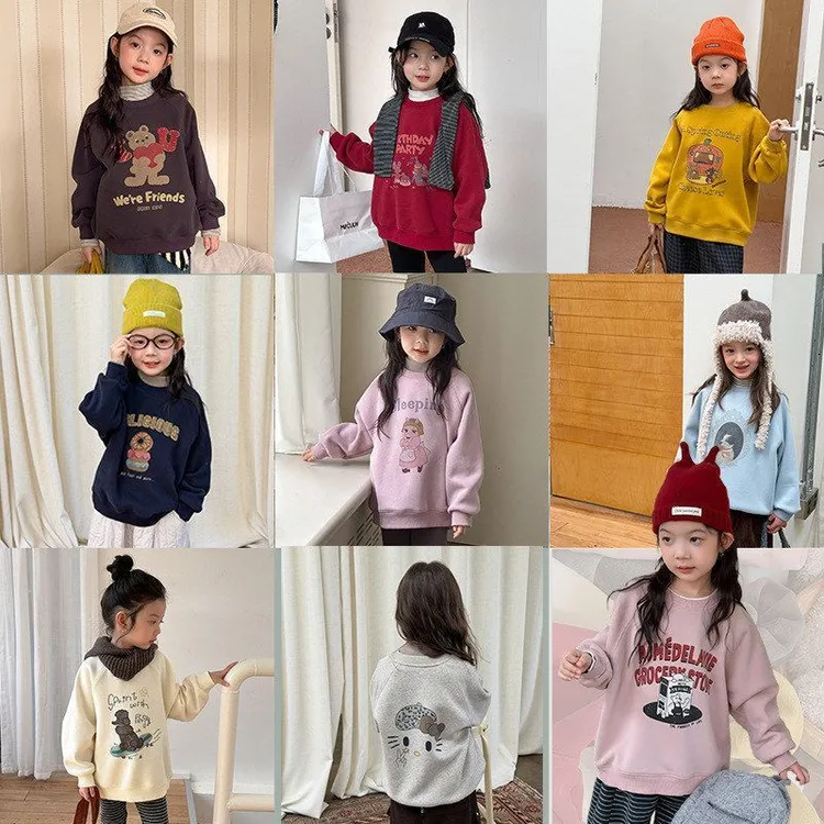 【加绒】男女童韩版休闲校园单穿内搭套头衫保暖卡通卫衣印花洋气