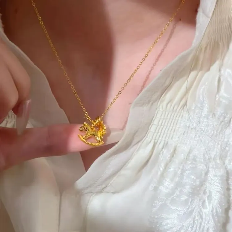 铜合金项链 精工爆闪碎冰冰马上有钱吊坠项链时尚气质轻奢坠链