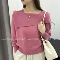 【韩衣舍】针织一字领宽松型毛针织衫秋冬圆领假两件气质