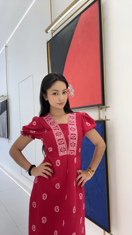 kanway kizil uzun koynak 民族风格红色长裙