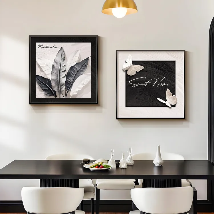 现代简约餐厅装饰画黑白极简餐桌墙面壁画高级感抽象卧室客厅挂画
