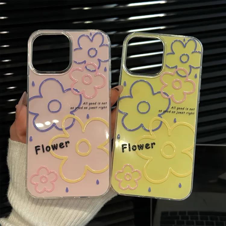线条交错花朵适用苹果16promax创意iPhone15果冻imd手机壳可爱14p