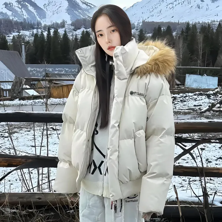 美式复古可拆连帽派克棉服女2025年冬季加厚保暖高级感毛领PU外套