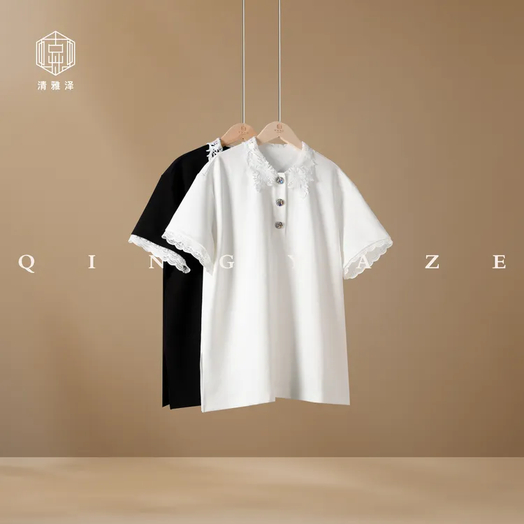 艺术polo！蕾丝拼接少女新中式上衣！GZ5860